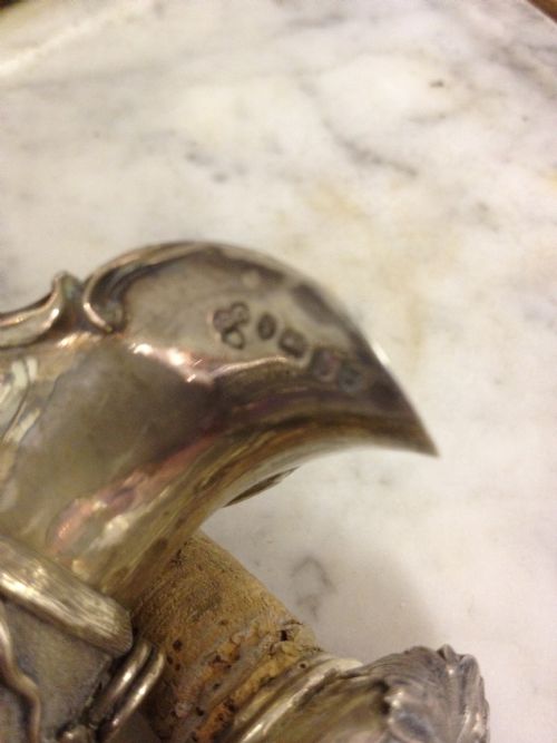 VICTORIAN SILVER TOPPED AMETHYST GLASS DECANTER  View V
