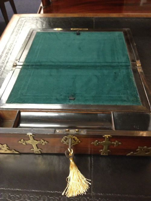 fig 1. UNUSUAL BRASS BOUND ROSEWOOD WRITING SLOPE