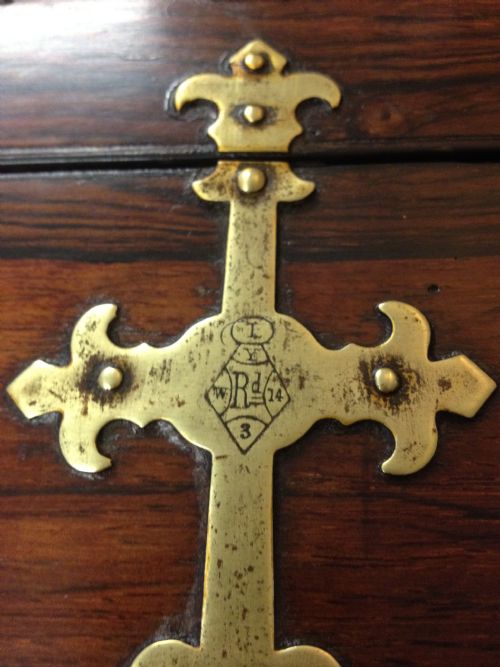 UNUSUAL BRASS BOUND ROSEWOOD WRITING SLOPE View III
