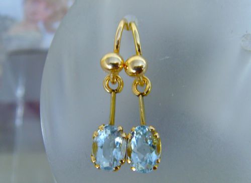 reserved for paul antique edwardian 9ct gold aquamarine drop earrings - CATEGORY: ANTIQUE JEWELLERY - DATED 1900