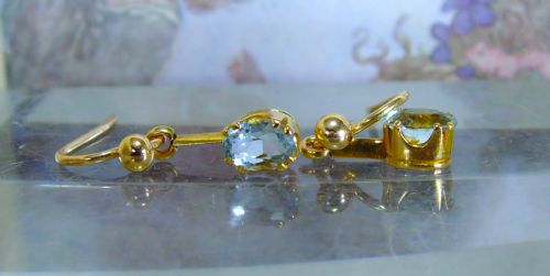 RESERVED FOR PAUL ANTIQUE EDWARDIAN 9CT GOLD AQUAMARINE DROP EARRINGS - ADDITIONAL PHOTO 1