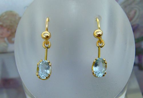 RESERVED FOR PAUL ANTIQUE EDWARDIAN 9CT GOLD AQUAMARINE DROP EARRINGS - ADDITIONAL PHOTO 2