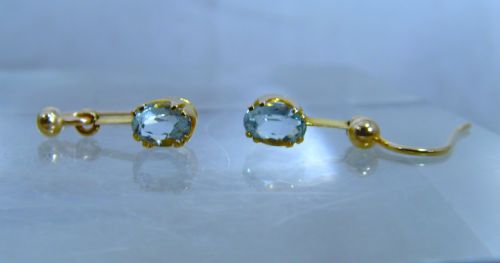 RESERVED FOR PAUL ANTIQUE EDWARDIAN 9CT GOLD AQUAMARINE DROP EARRINGS - ADDITIONAL PHOTO 4