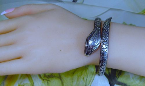 ANTIQUE ART DECO SILVER COIL SNAKE BANGLE - ADDITIONAL PHOTO 2