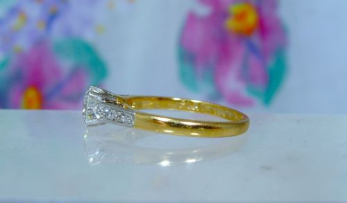 ANTIQUE ART DECO 18 CT YELLOW GOLD AND PLATINUM DIAMOND SOLITAIRE RING - ADDITIONAL PHOTO 5
