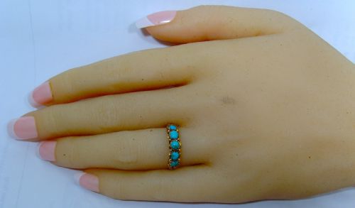 ANTIQUE EARLY VICTORIAN TURQUOISE FIVE STONE RING - ADDITIONAL PHOTO 1