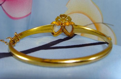 RESERVED FOR SI YUN ANTIQUE VICTORIAN 15CT GOLD MOONSTNE RUBY AND PEARL BANGLE - ADDITIONAL PHOTO 4