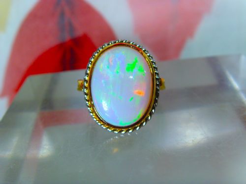RESERVED FOR CAROLINE VINTAGE MIDCENTURY 18K YELLOW GOLD LARGE 95 CT NATURAL OPAL RING - ADDITIONAL PHOTO 1