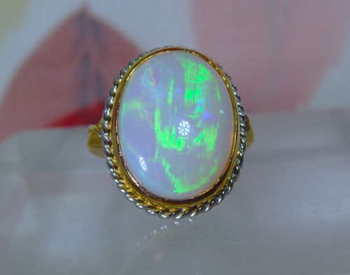 RESERVED FOR CAROLINE VINTAGE MIDCENTURY 18K YELLOW GOLD LARGE 95 CT NATURAL OPAL RING - ADDITIONAL PHOTO 7