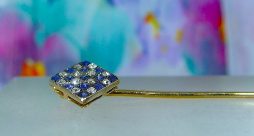 RESERVED FOR JOHNART DECO 18CT GOLD AND PLATINUM DIAMOND AND SAPPHIRE STICKPIN - ADDITIONAL PHOTO 4