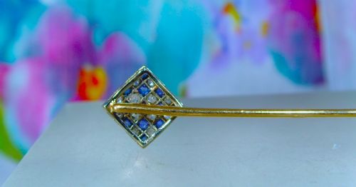 RESERVED FOR JOHNART DECO 18CT GOLD AND PLATINUM DIAMOND AND SAPPHIRE STICKPIN - ADDITIONAL PHOTO 5