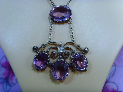 ANTIQUE ARTS AND CRAFTS 1920S SILVER AMETHYST NECKLACE - ADDITIONAL PHOTO 1