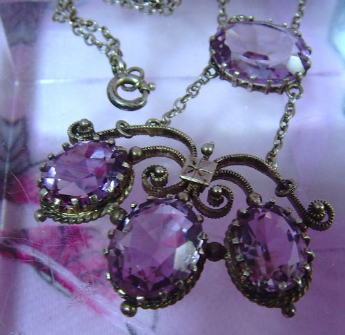 ANTIQUE ARTS AND CRAFTS 1920S SILVER AMETHYST NECKLACE - ADDITIONAL PHOTO 2