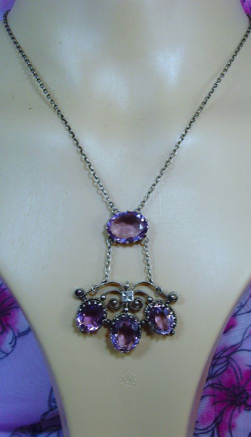 ANTIQUE ARTS AND CRAFTS 1920S SILVER AMETHYST NECKLACE - ADDITIONAL PHOTO 3