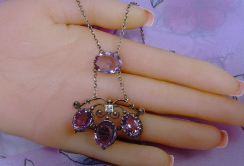 ANTIQUE ARTS AND CRAFTS 1920S SILVER AMETHYST NECKLACE - ADDITIONAL PHOTO 4