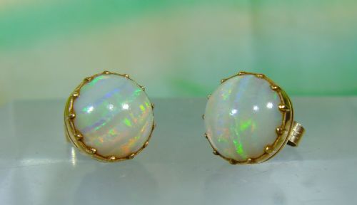 ANTIQUE EDWARDIAN 9CT GOLD NATURAL OPAL STUD EARRINGS - ADDITIONAL PHOTO 1