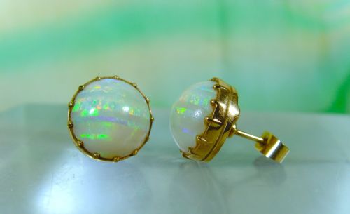 ANTIQUE EDWARDIAN 9CT GOLD NATURAL OPAL STUD EARRINGS - ADDITIONAL PHOTO 2