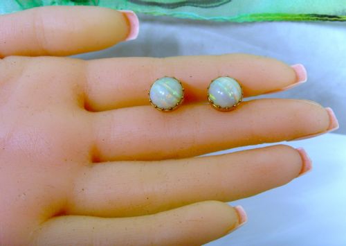 ANTIQUE EDWARDIAN 9CT GOLD NATURAL OPAL STUD EARRINGS - ADDITIONAL PHOTO 3