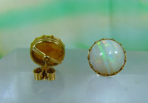 ANTIQUE EDWARDIAN 9CT GOLD NATURAL OPAL STUD EARRINGS - ADDITIONAL PHOTO 4