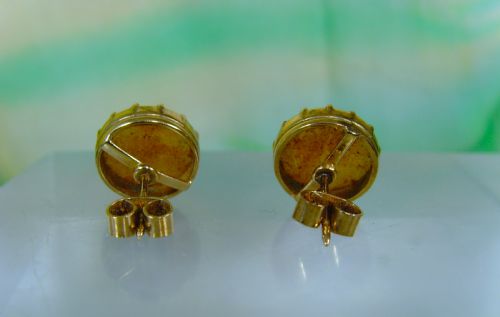 ANTIQUE EDWARDIAN 9CT GOLD NATURAL OPAL STUD EARRINGS - ADDITIONAL PHOTO 5