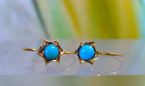 RESERVED FOR C ANTIQUE EDWARDIAN PAIR OF 15CT TURQUOISE SMALL STUD EARRINGS - ADDITIONAL PHOTO 1