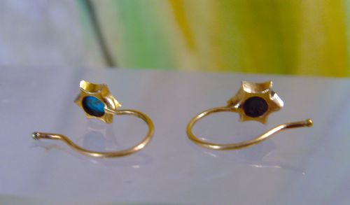 RESERVED FOR C ANTIQUE EDWARDIAN PAIR OF 15CT TURQUOISE SMALL STUD EARRINGS - ADDITIONAL PHOTO 2