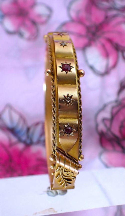 ANTIQUE EDWARDIAN 9CT GOLD RUBY AND DIAMOND BANGLE - ADDITIONAL PHOTO 5