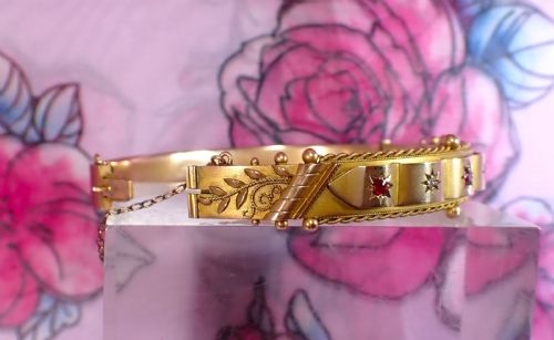 ANTIQUE EDWARDIAN 9CT GOLD RUBY AND DIAMOND BANGLE - ADDITIONAL PHOTO 9