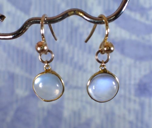 antique edwardian pair of 9 ct gold natural moonstone drop earrings - CATEGORY: ANTIQUE JEWELLERY - DATED 1910