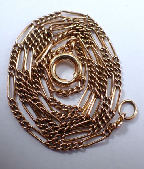 antique 9ct rose gold figaro link 17 inches chain - CATEGORY: ANTIQUE JEWELLERY - DATED 1890