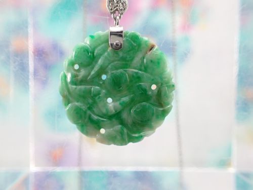 ART DECO NATURAL GREEN JADEITE JADE AND DIAMOND PENDANT - ADDITIONAL PHOTO 7