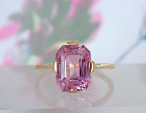 art deco 9ct yellow gold pink tourmaline ring - CATEGORY: ANTIQUE JEWELLERY - DATED 1920