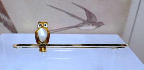 ANTIQUE EDWARDIAN 15CT GOLD NATURAL PEARL AND ENAMEL OWL BROOCH - ADDITIONAL PHOTO 1