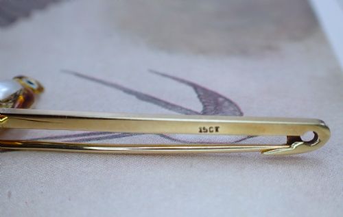 ANTIQUE EDWARDIAN 15CT GOLD NATURAL PEARL AND ENAMEL OWL BROOCH - ADDITIONAL PHOTO 4