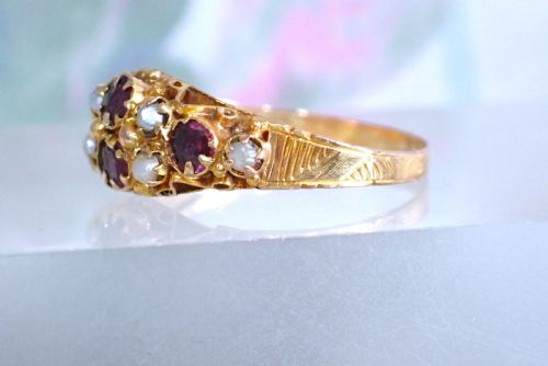 ANTIQUE GEORGIAN VICTORIAN 9CT GOLD ALMANDINE GARNET AND PEARL RING - ADDITIONAL PHOTO 4
