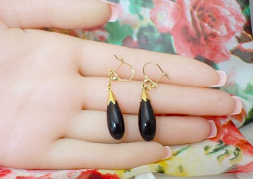 ART DECO BLACK ONYX 15CT GOLD DROP TORPEDO EARRINGS - ADDITIONAL PHOTO 4