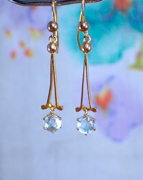 reserved for linda antique edwardian 9 ct gold aquamarine drop earrings - CATEGORY: ANTIQUE JEWELLERY - DATED 1910