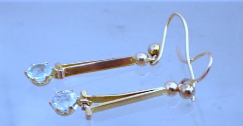 RESERVED FOR LINDA ANTIQUE EDWARDIAN 9 CT GOLD AQUAMARINE DROP EARRINGS - ADDITIONAL PHOTO 3