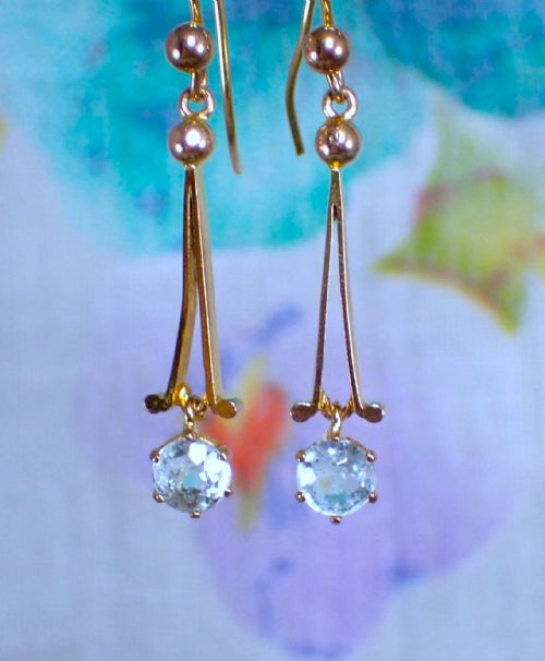 RESERVED FOR LINDA ANTIQUE EDWARDIAN 9 CT GOLD AQUAMARINE DROP EARRINGS - ADDITIONAL PHOTO 4