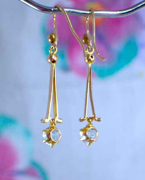 RESERVED FOR LINDA ANTIQUE EDWARDIAN 9 CT GOLD AQUAMARINE DROP EARRINGS - ADDITIONAL PHOTO 6