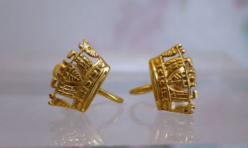 SOLD TO RUPERT ANTIQUE EDWARDIAN SCREW FITTINGS CROWN SHAPE EARRINGS - ADDITIONAL PHOTO 1