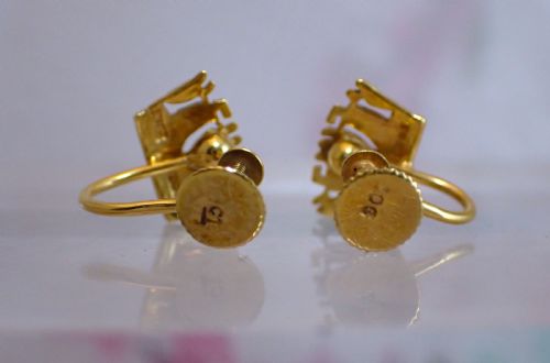 SOLD TO RUPERT ANTIQUE EDWARDIAN SCREW FITTINGS CROWN SHAPE EARRINGS - ADDITIONAL PHOTO 3