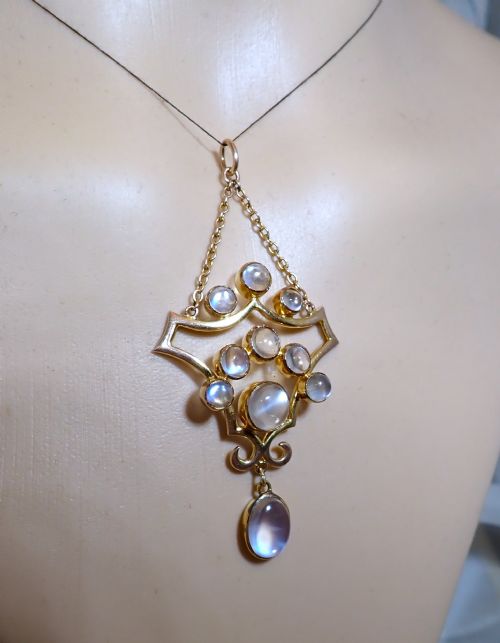RESERVED FOR LORRAINEANTIQUE EDWARDIAN GOLD MOONSTONE PENDANT - ADDITIONAL PHOTO 1