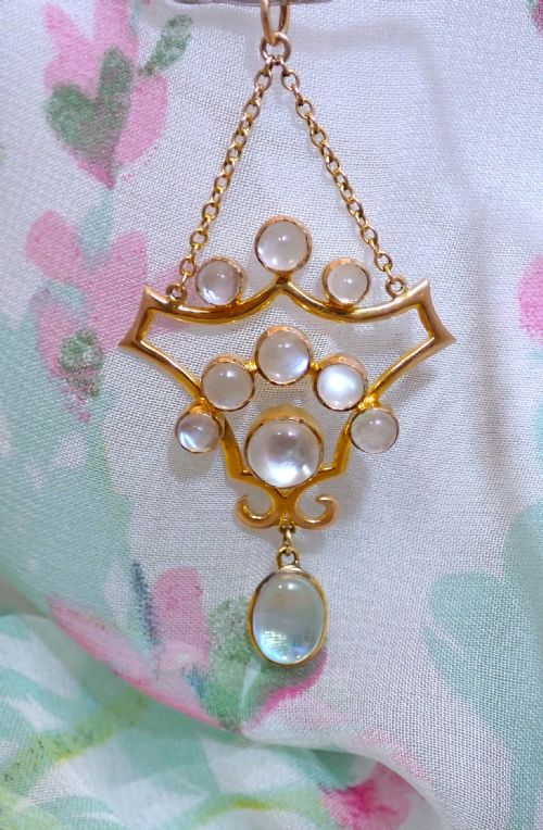 RESERVED FOR LORRAINEANTIQUE EDWARDIAN GOLD MOONSTONE PENDANT - ADDITIONAL PHOTO 2