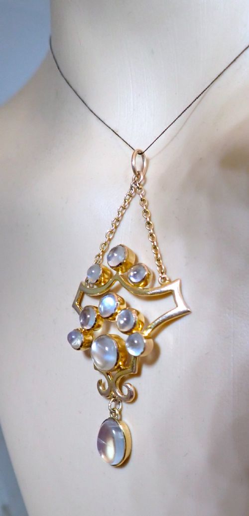 RESERVED FOR LORRAINEANTIQUE EDWARDIAN GOLD MOONSTONE PENDANT - ADDITIONAL PHOTO 3