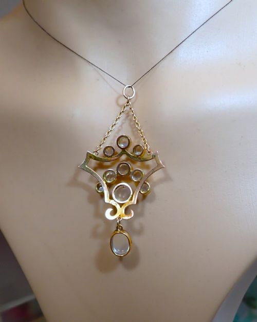 RESERVED FOR LORRAINEANTIQUE EDWARDIAN GOLD MOONSTONE PENDANT - ADDITIONAL PHOTO 4