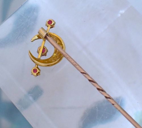 ANTIQUE EDWARDIAN PEARL AND RUBY STICKPIN - ADDITIONAL PHOTO 2