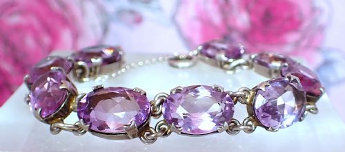 SOLD TO JENNY BALANCE 27500 ANTIQUE ARTS AND CRAFTS 1910S STERLING SILVER AMETHYST BRACELET - ADDITIONAL PHOTO 1