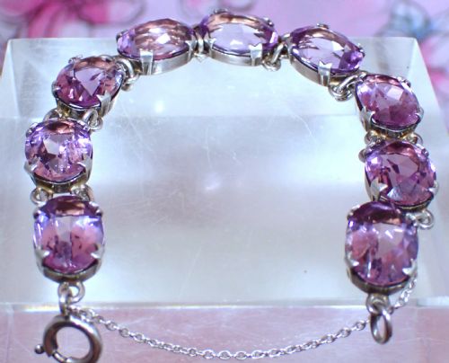 SOLD TO JENNY BALANCE 27500 ANTIQUE ARTS AND CRAFTS 1910S STERLING SILVER AMETHYST BRACELET - ADDITIONAL PHOTO 2