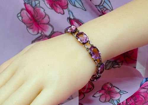 SOLD TO JENNY BALANCE 27500 ANTIQUE ARTS AND CRAFTS 1910S STERLING SILVER AMETHYST BRACELET - ADDITIONAL PHOTO 4